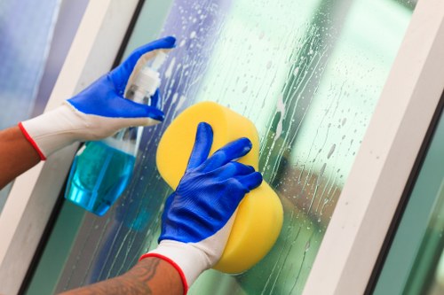 Technician cleaning a carpet in a Hornchurch home with safety equipment