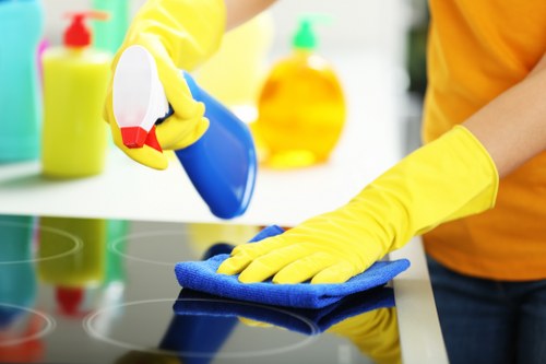 Technician managing hoses and equipment in a safe work area